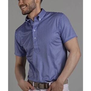 Collars & Co Dress Collar Polo Small Blue Gingham Button Down Short Sleeve